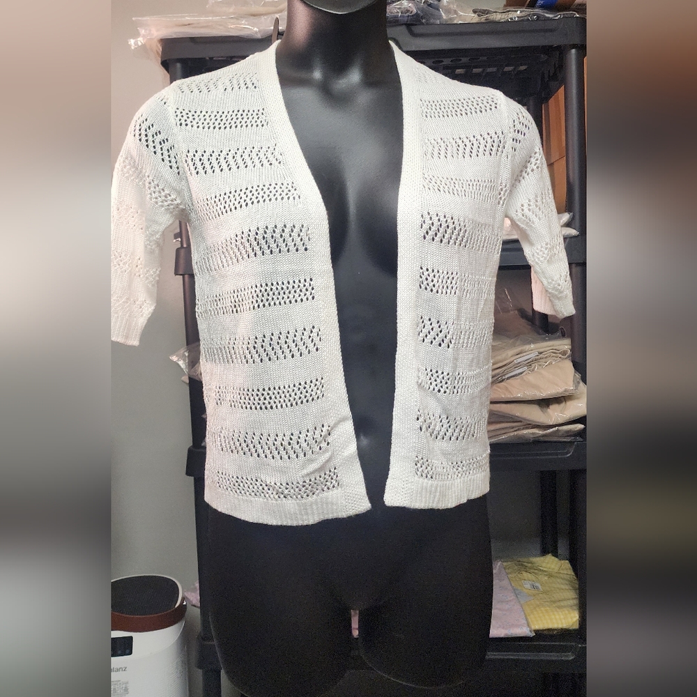 White Open-Weave Cardigan Sweater - Picture 2 of 8